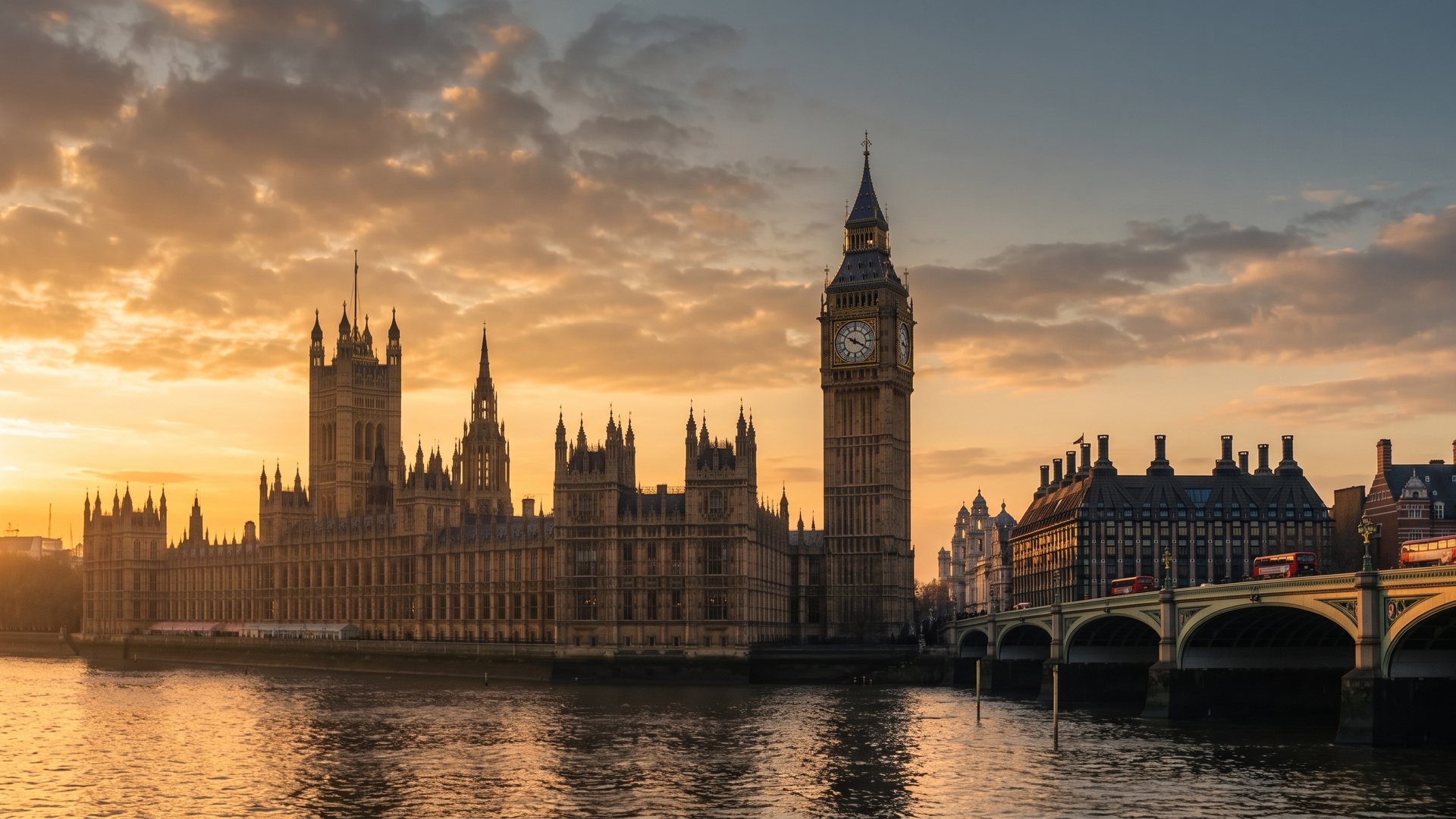 The Houses of Parliament and Big Ben across the River Thames, London
